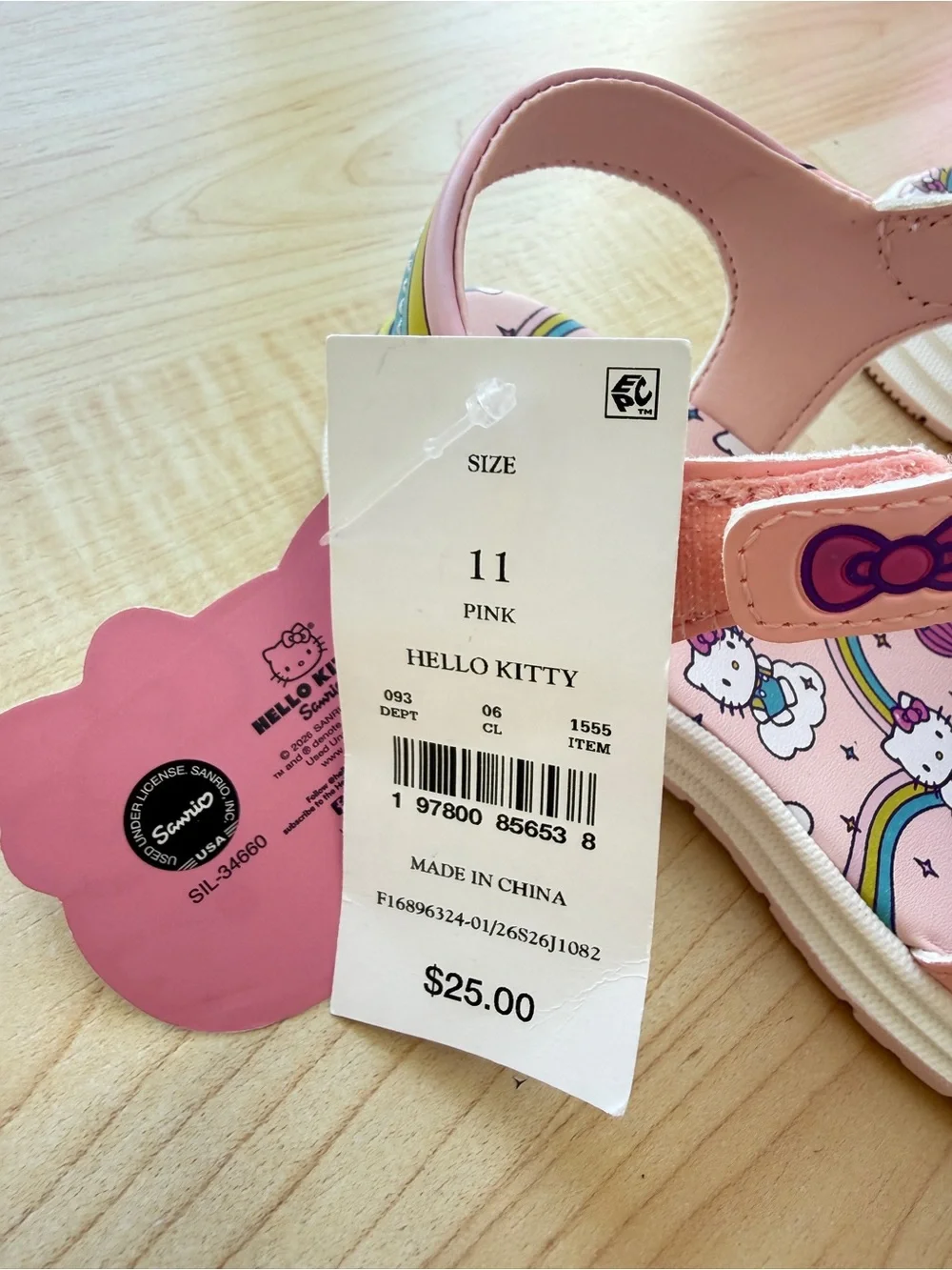 Hello Kitty Peach Pink Girls' Sandals with Rainbow Motif